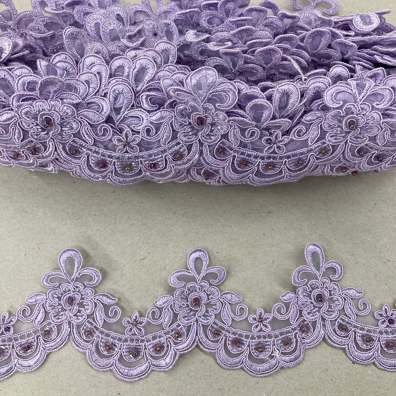 Beaded Lace Trimming 100% Polyester Organza 3"