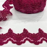 Beaded Corded Lace Trim on Net Mesh