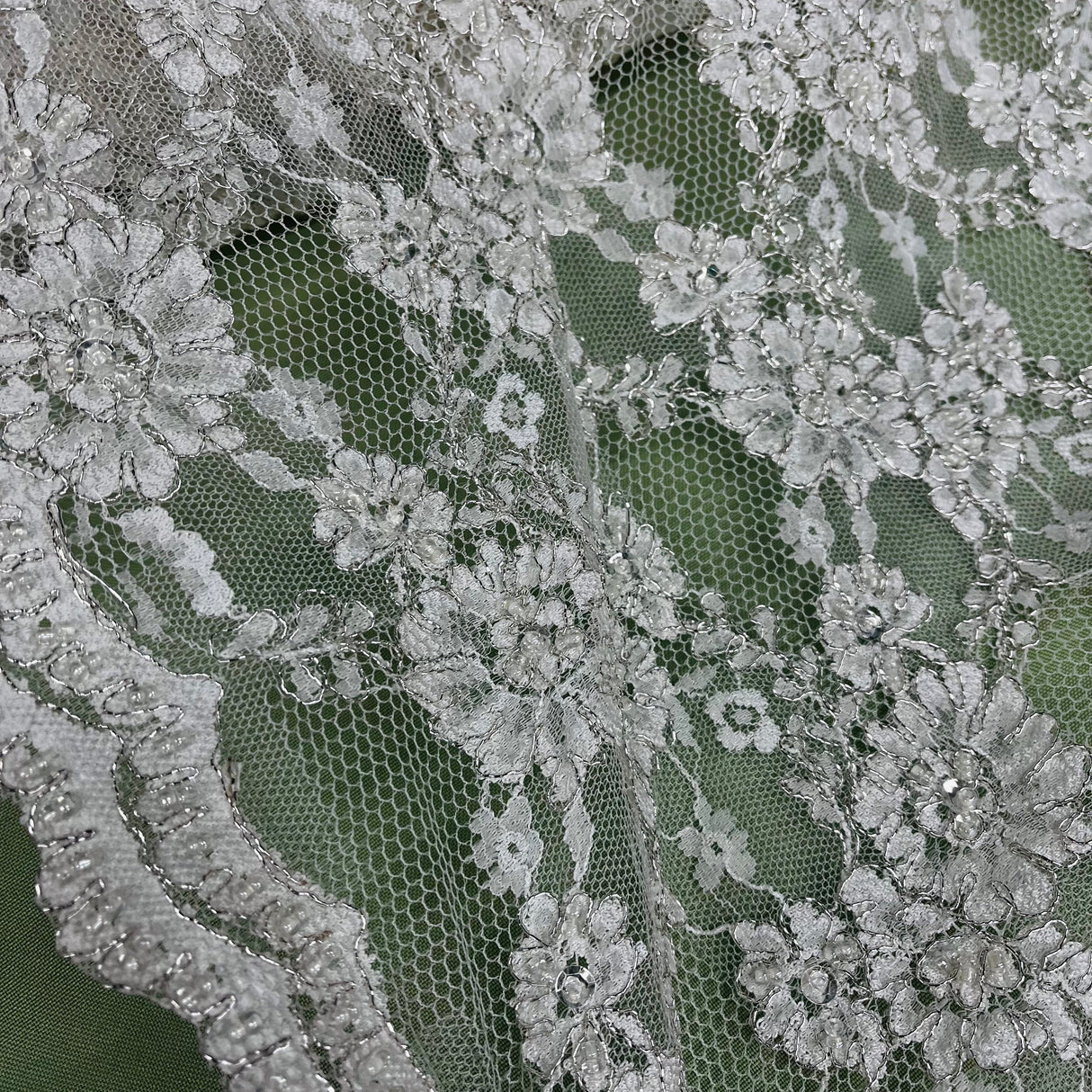 Beaded Corded Floral Lace Fabric 56"