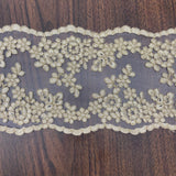 Corded Double Sided Lace Trimming Polyester Fabric - Gold Metallic, Ivory With Silver Cording, Ivory, White With Silver Cording, White, Silver Metallic, 6" Width (1 Yard)