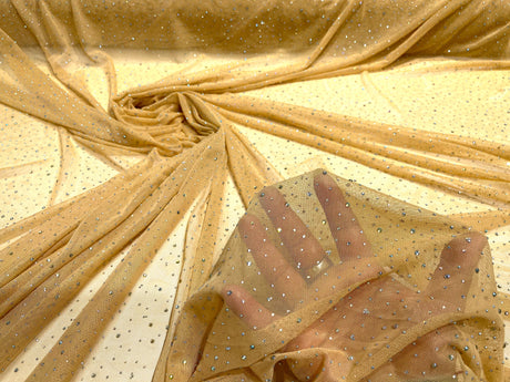 Sheer All Over AB Rhinestones Stretch Power Mesh Fabric - Colorful Rhinestone Embellishment, 58IN WIDTH (1 Yard)