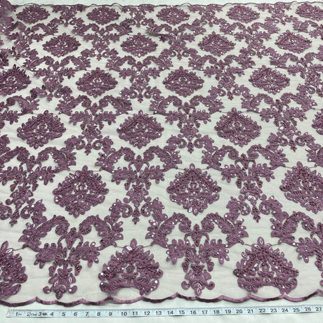 Beaded Lace Fabric on Polyester Net Mesh 56"