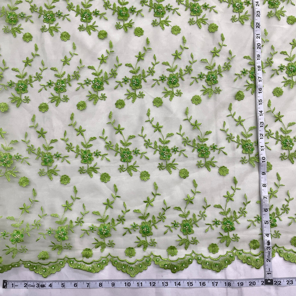 Beaded Lace Mesh Lime Green