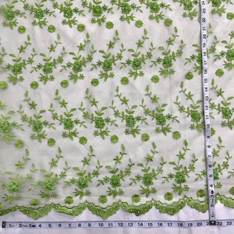Beaded Lace Mesh Lime Green