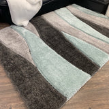 Touch Of Aqua Gray Silver Shag Area Rug Polyester Fabric - Plush Fluffy Shine 3D Stone Design, 2" Pile Height (2 Sizes)