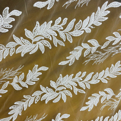 1 Yard Handmade Beaded Lace Fabric Embroidered on Polyester Net Mesh 54 inch Width
