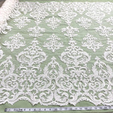 1 Yard Exquisite Corded Bridal Lace Fabric Embroidered on 100% Polyester Net Mesh White
