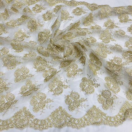 1 Yard Corded Bridal Lace Fabric Embroidered on 100% Polyester Net Mesh – 50"