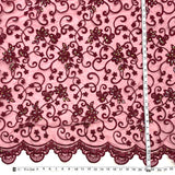 Beaded Corded Bridal Lace Fabric Wine 54"