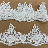 Beaded Floral Lace Trim White