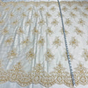 Beaded Corded Lace Fabric on Polyester Net Mesh