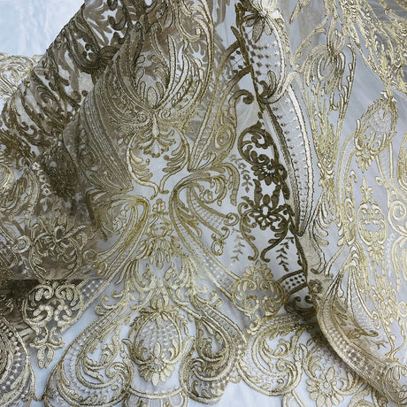 1 Yard 54" Wide Corded Bridal Lace Fabric Embroidered on 100% Polyester Net Mesh