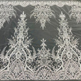 Beaded Lace Fabric on Polyester Net Mesh 52"