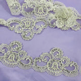 Beaded Corded Lace Trim 4 Inch Polyester Net Mesh
