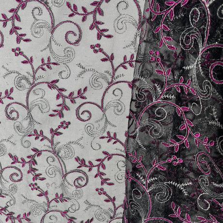 Embroidered Lace Fabric on Polyester Net Mesh 52"