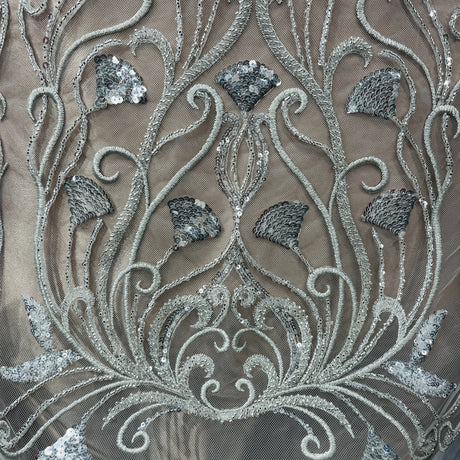 Beaded Lace Fabric Silver Mesh