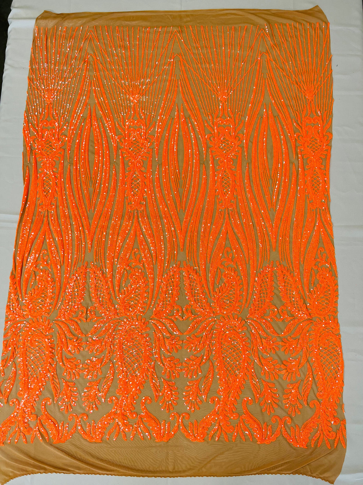 Paisley Sequin Design 4 Way Stretch Mesh Fabric - Nude Paisley Embroidered Iridescent Sequins, 48-50" Width, 36" Length (1 Yard)