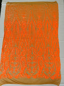 Paisley Sequin Design 4 Way Stretch Mesh Fabric - Nude Paisley Embroidered Iridescent Sequins, 48-50" Width, 36" Length (1 Yard)