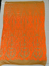 Paisley Sequin Design 4 Way Stretch Mesh Fabric - Nude Paisley Embroidered Iridescent Sequins, 48-50" Width, 36" Length (1 Yard)