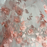 1 Yard 3D Floral Lace Fabric Embroidered on 100 Percent Polyester Soft Tulle Net Mesh White 60 inch Width