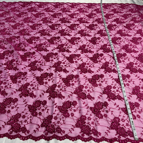 1 Yard Regal Beaded and Corded Lace Fabric Embroidered on Polyester Net Mesh