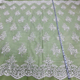 1 Yard Silver Corded Bridal Lace Fabric Embroidered on Polyester Net Mesh Elegant Design 56 Inch Width