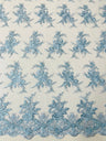 Valentina Embroider Floral Lace Polyester Fabric - Corded Floral Embroidery With Sequins, Mesh Lace, Double Scallop Edge, 50-54" Width (1 Yard)