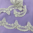 Beaded & Corded Lace Trimming Embroidered On 100 Percent Polyester Net Mesh Fabric - Ivory, White, 2.5" Width (1 Yard)