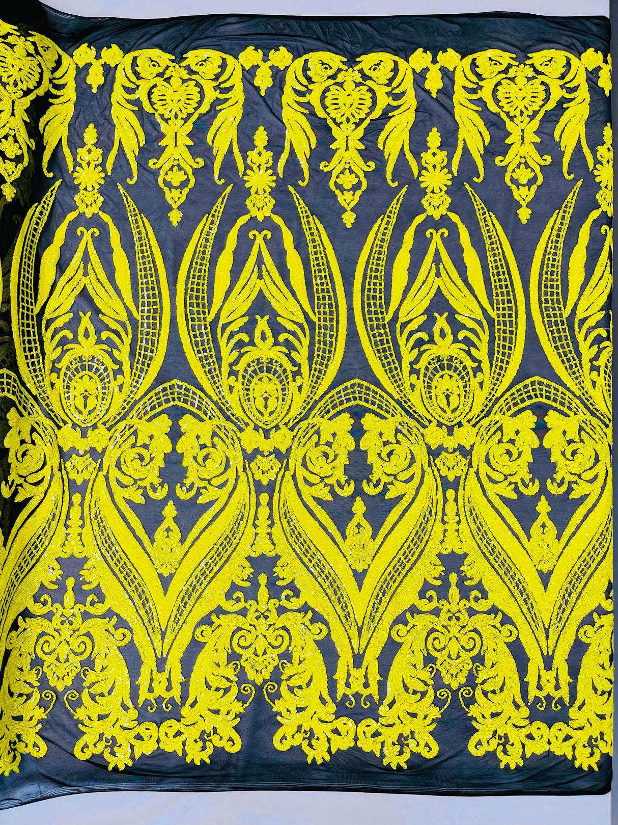 Big Sequin Damask Polyester Fabric - Damask Sequin Mesh, 54" Width (1 Yard)
