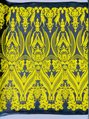 Big Sequin Damask Polyester Fabric - Damask Sequin Mesh, 54" Width (1 Yard)