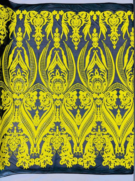 Big Sequin Damask Polyester Fabric - Damask Sequin Mesh, 54" Width (1 Yard)