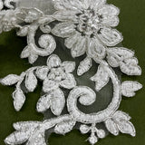 Beaded Corded Floral Lace Applique on Polyester Net Mesh