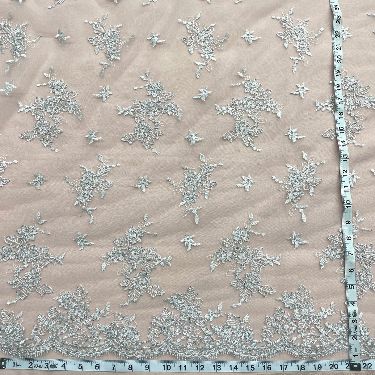 Corded Bridal Lace Fabric on Polyester Net Mesh