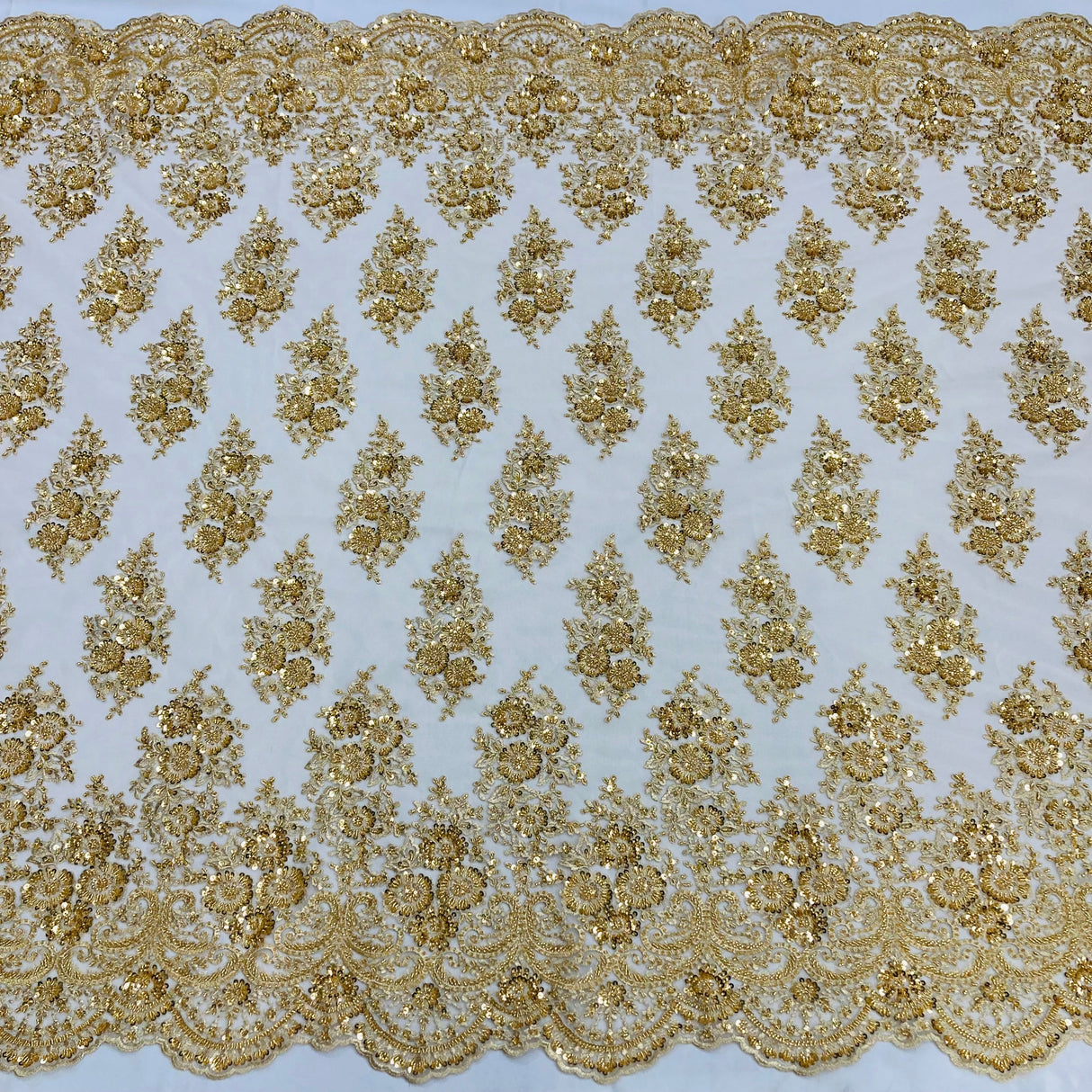 Beaded Lace Fabric on Polyester Net Mesh