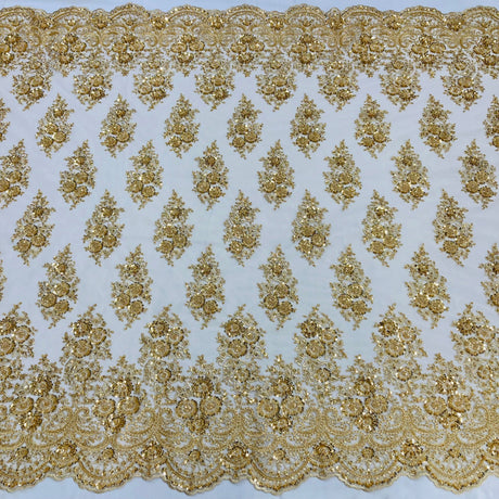 Beaded Lace Fabric on Polyester Net Mesh