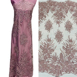 Beaded Lace Fabric Embroidered On 100 Percent Polyester Net Mesh - Blush, 48" Width (1 Yard)