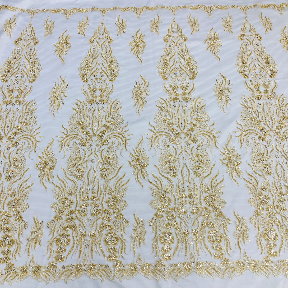 Beaded Lace Fabric on Polyester Net Mesh 52"