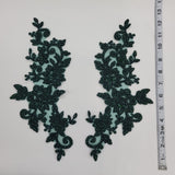 1 Pair Beaded & Corded Floral Lace Applique 100% Polyester Net Mesh 12.5" x 5"