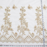 1 Yard Beaded and Corded Bridal Lace Fabric Embroidered on Polyester Net Mesh