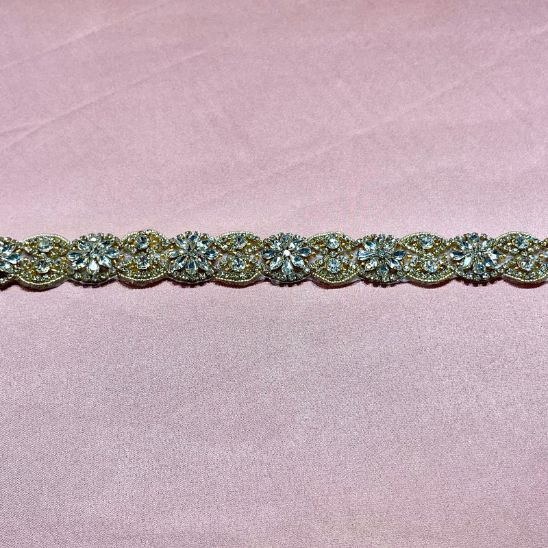Rhinestone Floral Sash Applique Silver Gold 18.75" x 1.25"