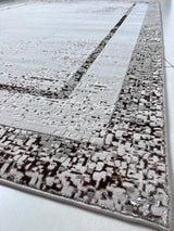 Maximus 245 Polypropylene Polyester Fabric - Silver With Gold Border Design, Color-Changing Flat Weave, 60% Polypropylene 40% Polyester, Power Loom, Made In Turkey (10' X 13')