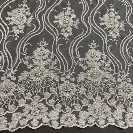 Beaded Lace Fabric on Polyester Net Mesh