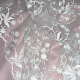 1 Yard - Corded Bridal Lace Fabric Embroidered on 100% Polyester Net Mesh - Ivory - 54"