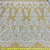 1 Yard Beaded Lace Fabric Embroidered on 100% Polyester Net Mesh, 5 Colors