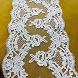 Corded Double Sided Lace Trimming Polyester Fabric - Embroidered Net Mesh, Gold, Silver, Ivory, White, 10" Width (1 Yard)