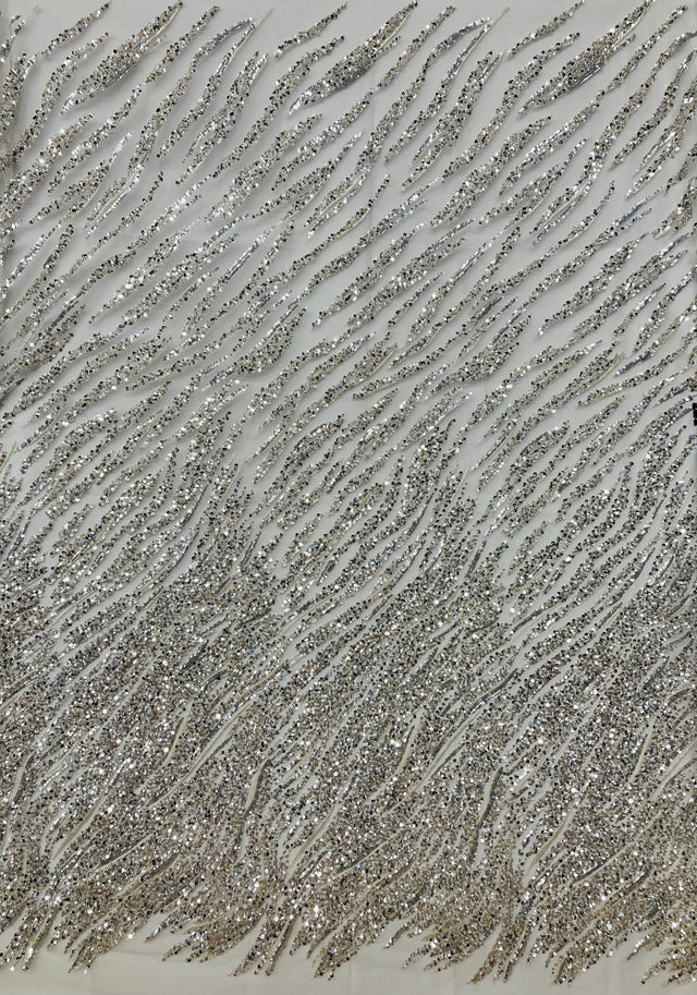 Beaded Sequined Lace Fabric on Polyester Net Mesh 53"