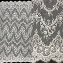 Chantilly Embroidered Lace Fabric - Eyelash Scallop, Off White/White, 52" Width (3 Yards)