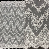 Chantilly Embroidered Lace Fabric - Eyelash Scallop, Off White/White, 52" Width (3 Yards)