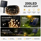 200 LED Solar String Lights Black Wire Outdoor Holiday Lighting