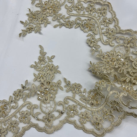 Beaded Corded Floral Lace Trim 6"